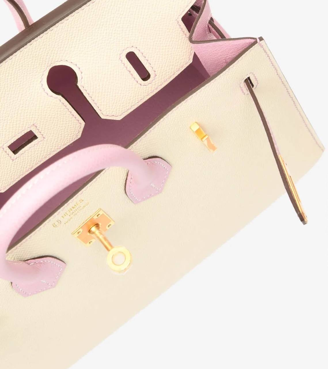 BIRKIN 25 SELLIER HSS IN CRAIE AND MAUVE SYLVESTRE EPSOM LEATHER WITH GOLD HARDWARE