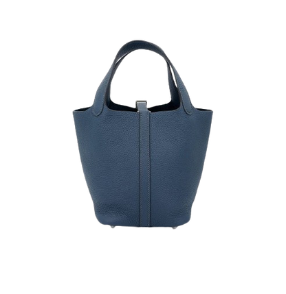 PICOTIN 18 IN BLEU DE PRUSSE CLEMENCE LEATHER WITH PALLADIUM HARDWARE