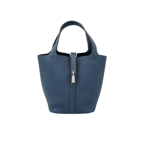 PICOTIN 18 IN BLEU DE PRUSSE CLEMENCE LEATHER WITH PALLADIUM HARDWARE