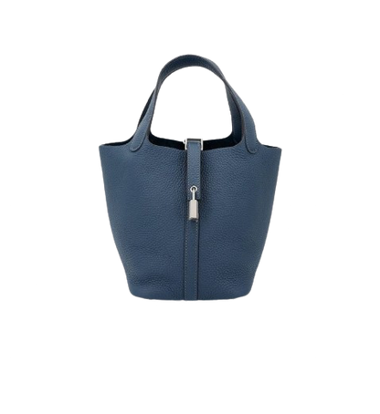 PICOTIN 18 IN BLEU DE PRUSSE CLEMENCE LEATHER WITH PALLADIUM HARDWARE