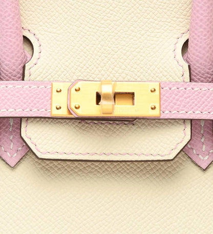 BIRKIN 25 SELLIER HSS IN CRAIE AND MAUVE SYLVESTRE EPSOM LEATHER WITH GOLD HARDWARE